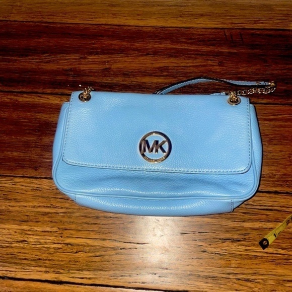 Blue Michael Kors purse blue shoulder bag leather bag fall bag gold chain bag - Picture 3 of 15